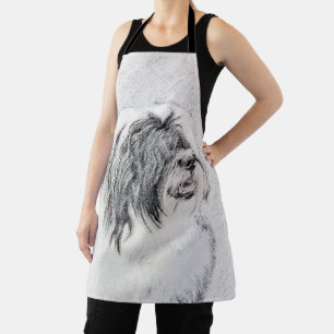 Bearded Collie Drawing - Cute Original Dog Art Apron