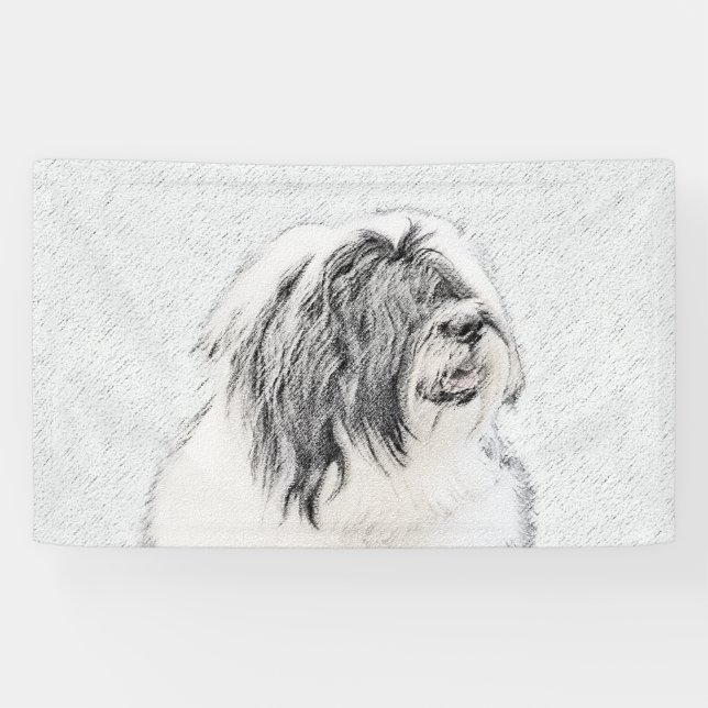 Bearded Collie Drawing - Cute Original Dog Art Banner (Horizontal)