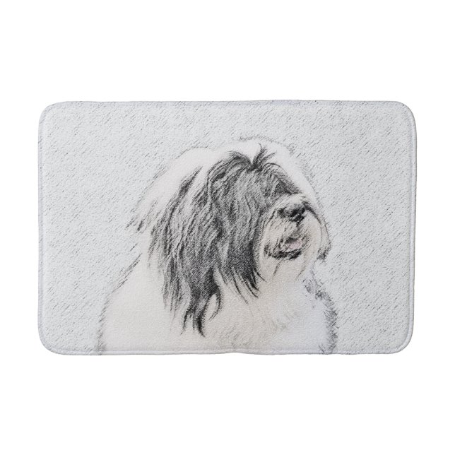 Bearded Collie Drawing - Cute Original Dog Art Bath Mat (Front)