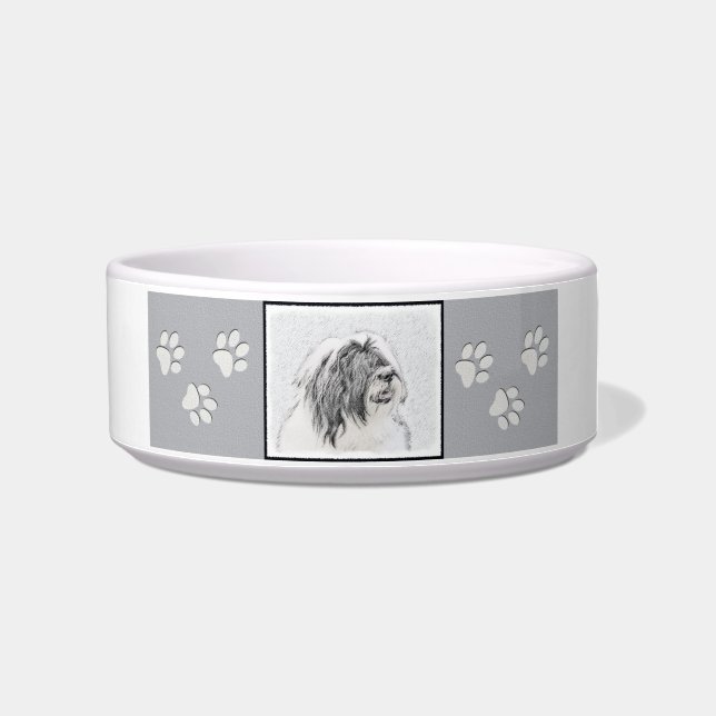 Bearded Collie Drawing - Cute Original Dog Art Bowl (Right)