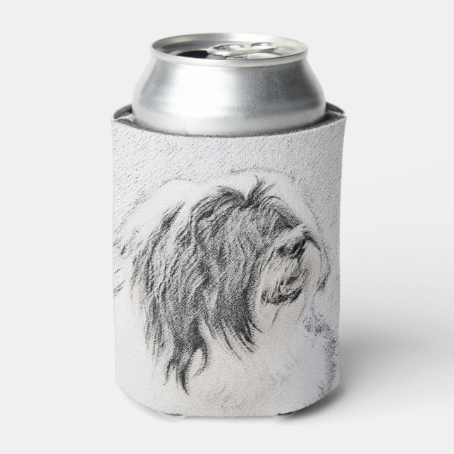 Bearded Collie Drawing - Cute Original Dog Art Can Cooler (Can Front)