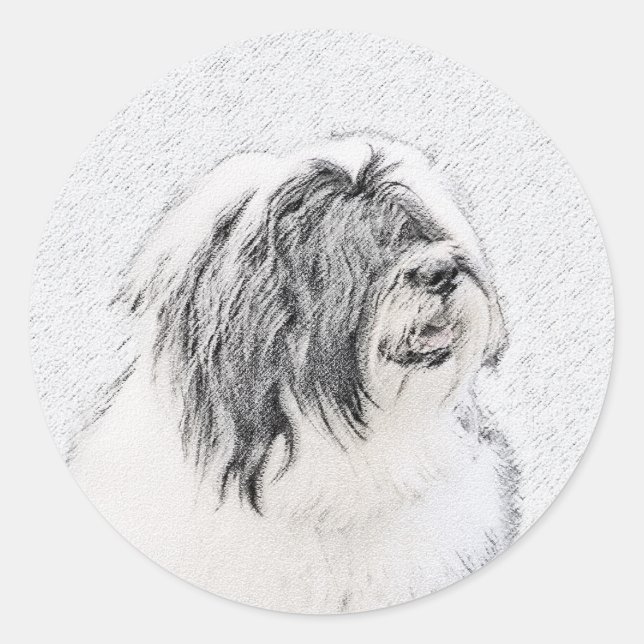 Bearded Collie Drawing - Cute Original Dog Art Classic Round Sticker (Front)