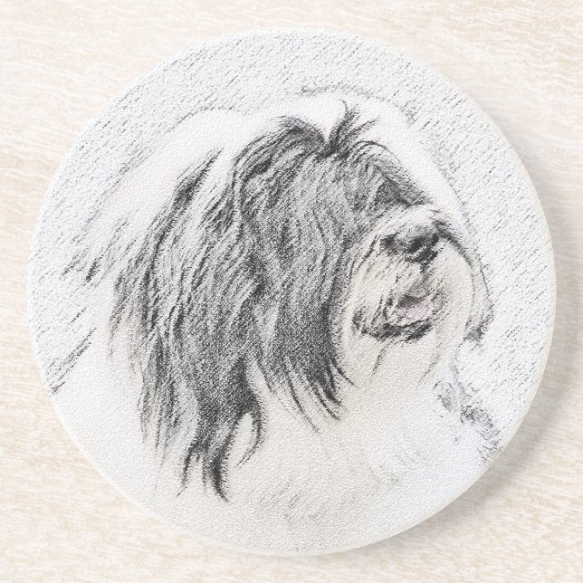 Bearded Collie Drawing - Cute Original Dog Art Coaster (Front)