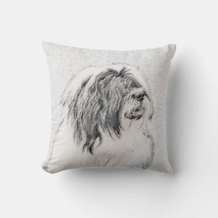 Bearded Collie Drawing - Cute Original Dog Art Cushion