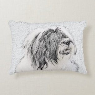 Bearded Collie Drawing - Cute Original Dog Art Decorative Cushion