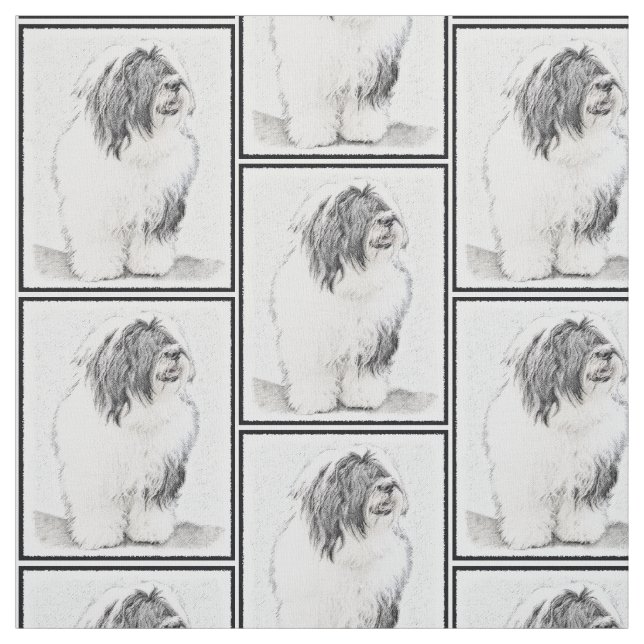 Bearded Collie Drawing - Cute Original Dog Art Fabric (Swatch)