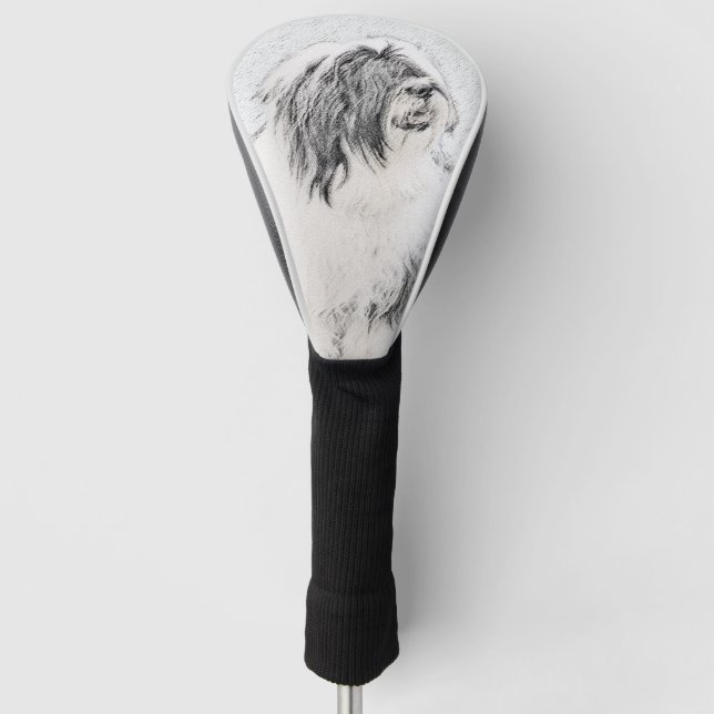 Bearded Collie Drawing - Cute Original Dog Art Golf Head Cover (Front)