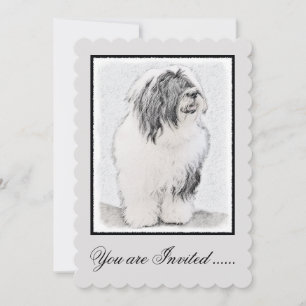 Bearded Collie Drawing - Cute Original Dog Art Invitation