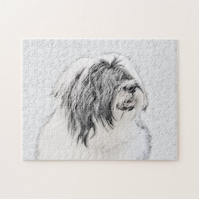 Bearded Collie Drawing - Cute Original Dog Art Jigsaw Puzzle (Horizontal)