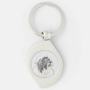 Bearded Collie Drawing - Cute Original Dog Art Key Ring