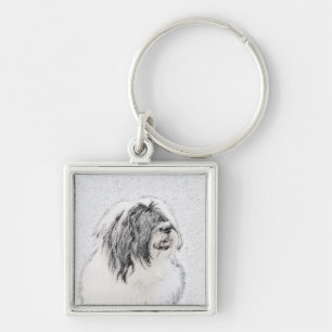 Bearded Collie Drawing - Cute Original Dog Art Key Ring