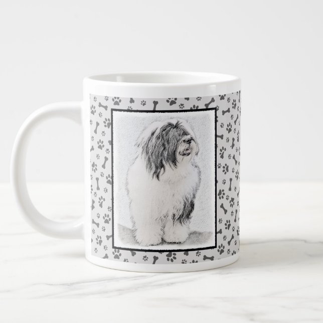 Bearded Collie Drawing - Cute Original Dog Art Large Coffee Mug (Left)