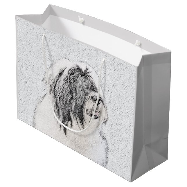 Bearded Collie Drawing - Cute Original Dog Art Large Gift Bag (Back Angled)