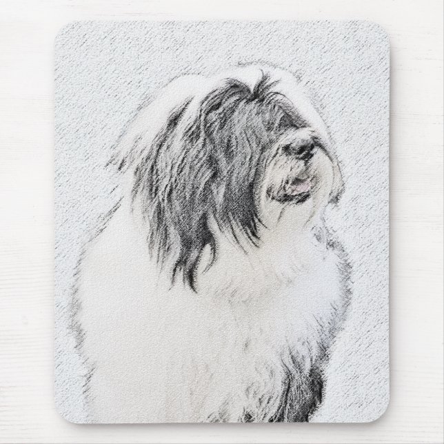 Bearded Collie Drawing - Cute Original Dog Art Mouse Mat (Front)