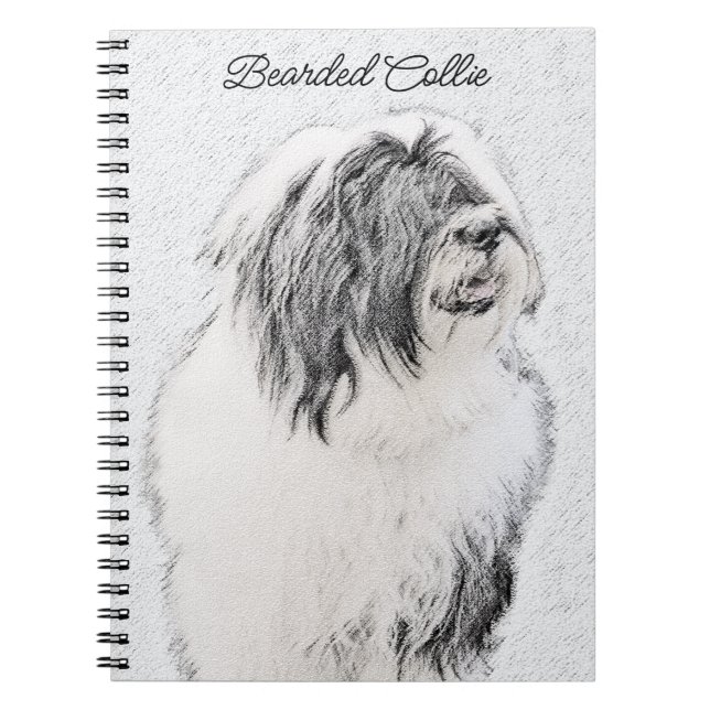 Bearded Collie Drawing - Cute Original Dog Art Notebook (Front)