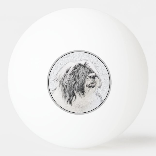 Bearded Collie Drawing - Cute Original Dog Art Ping Pong Ball (Front)