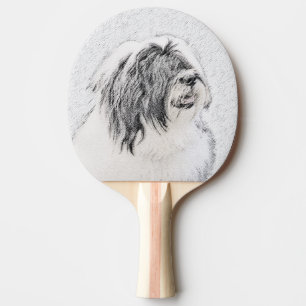 Bearded Collie Drawing - Cute Original Dog Art Ping Pong Paddle