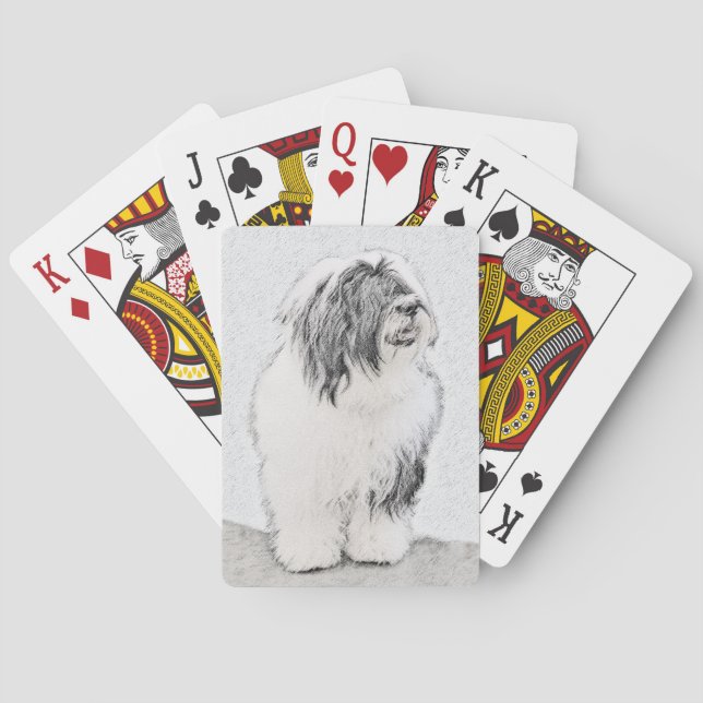 Bearded Collie Drawing - Cute Original Dog Art Playing Cards (Back)