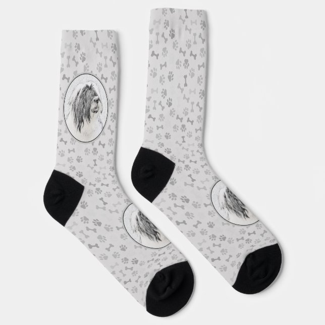 Bearded Collie Drawing - Cute Original Dog Art Socks (Right)