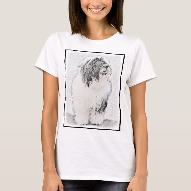 Bearded Collie Drawing - Cute Original Dog Art T-Shirt (Front)