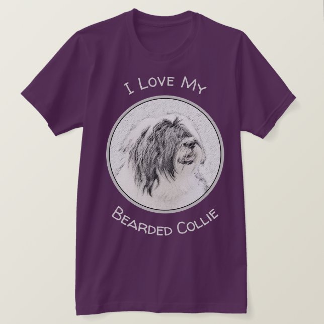 Bearded Collie Drawing - Cute Original Dog Art T-Shirt (Design Front)