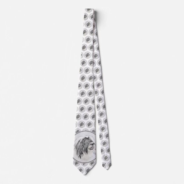Bearded Collie Drawing - Cute Original Dog Art Tie (Front)