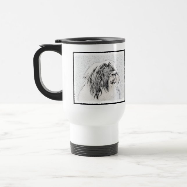 Bearded Collie Drawing - Cute Original Dog Art Travel Mug (Left)