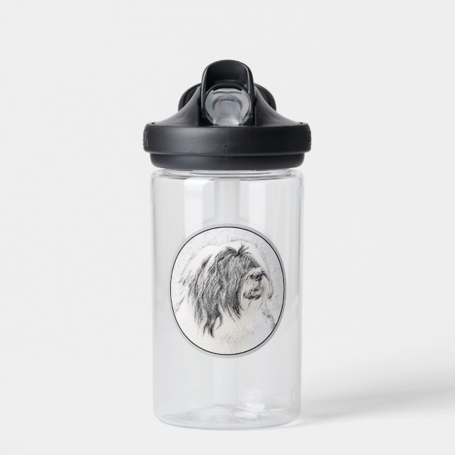Bearded Collie Drawing - Cute Original Dog Art Water Bottle (Front)