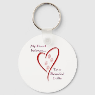 Bearded Collie Heart Belongs Key Ring