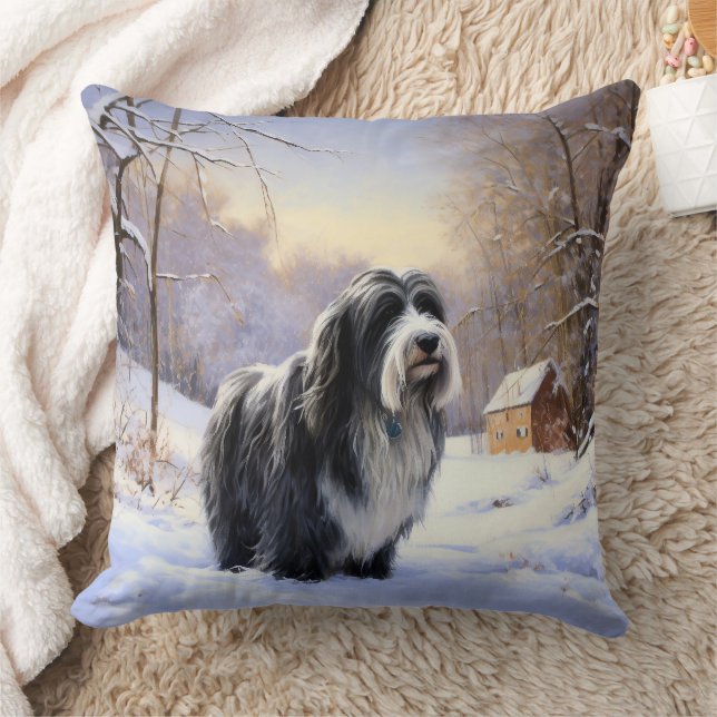 Bearded Collie Let It Snow Christmas  Cushion (Blanket)