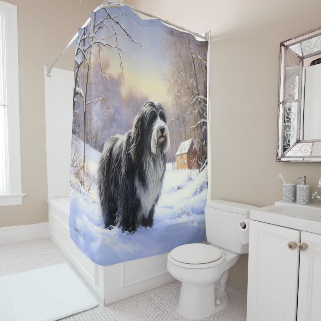 Bearded Collie Let It Snow Christmas  Shower Curtain (In Situ)
