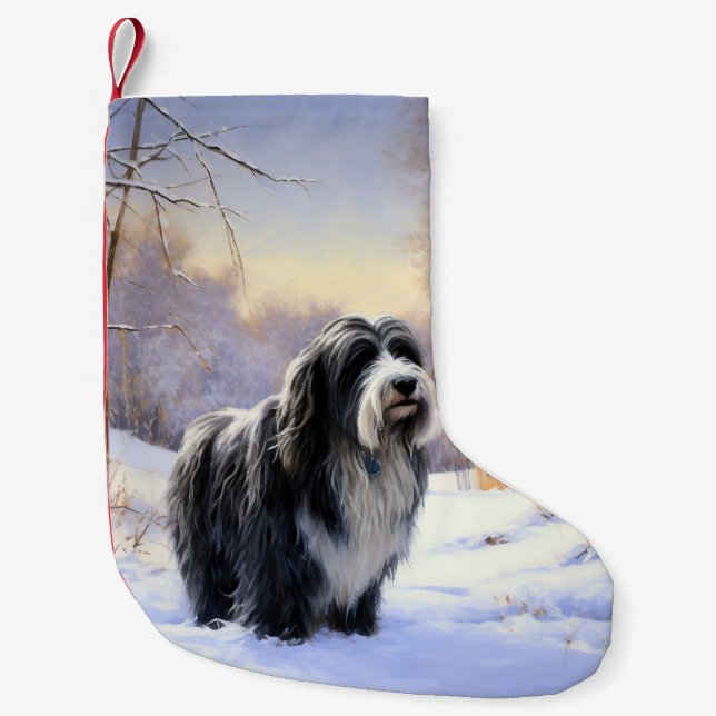 Bearded Collie Let It Snow Christmas  Small Christmas Stocking (Front)