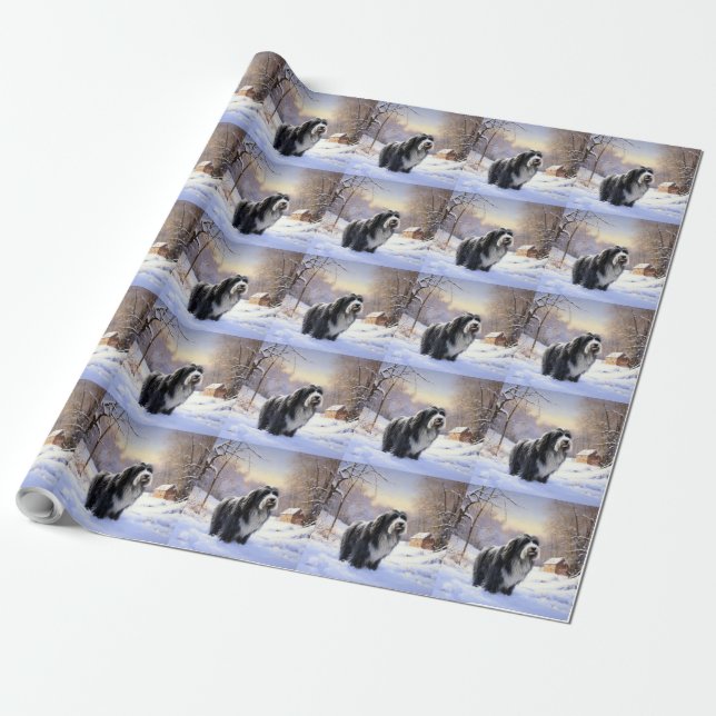 Bearded Collie Let It Snow Christmas  Wrapping Paper (Unrolled)