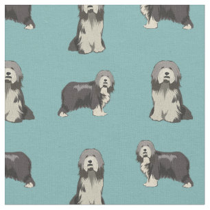 bearded collie light blue fabric
