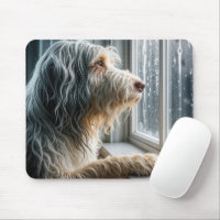 Bearded Collie Looking at a Rainy Window