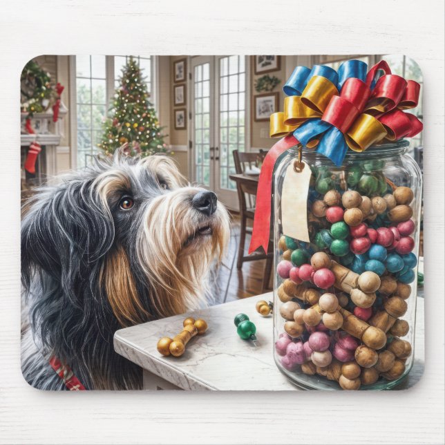 Bearded Collie Looking At Dog Treats Mouse Mat (Front)