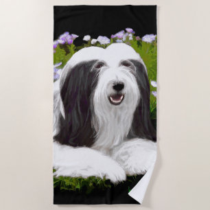 Bearded Collie Painting - Cute Original Dog Art Beach Towel