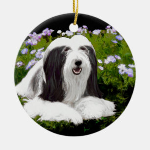 Bearded Collie Painting - Cute Original Dog Art Ceramic Tree Decoration