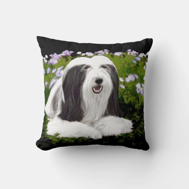 Bearded Collie Painting - Cute Original Dog Art Cushion (Front)