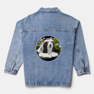 Bearded Collie Painting - Cute Original Dog Art Denim Jacket