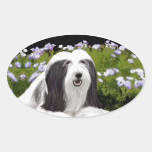 Bearded Collie Painting - Cute Original Dog Art Oval Sticker