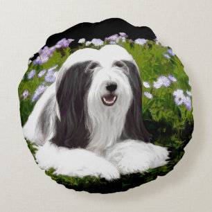 Bearded Collie Painting - Cute Original Dog Art Round Cushion
