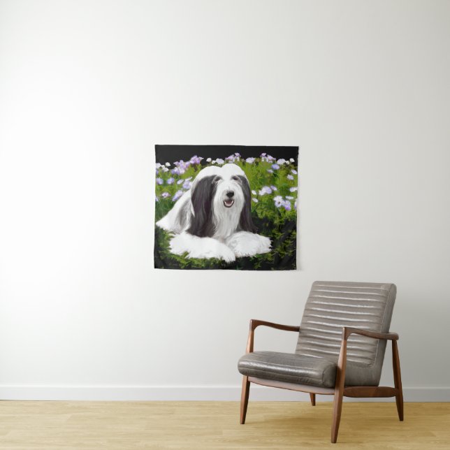 Bearded Collie Painting - Cute Original Dog Art Tapestry (In Situ (Horizontal))