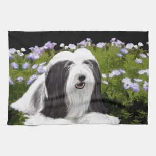 Bearded Collie Painting - Cute Original Dog Art Tea Towel