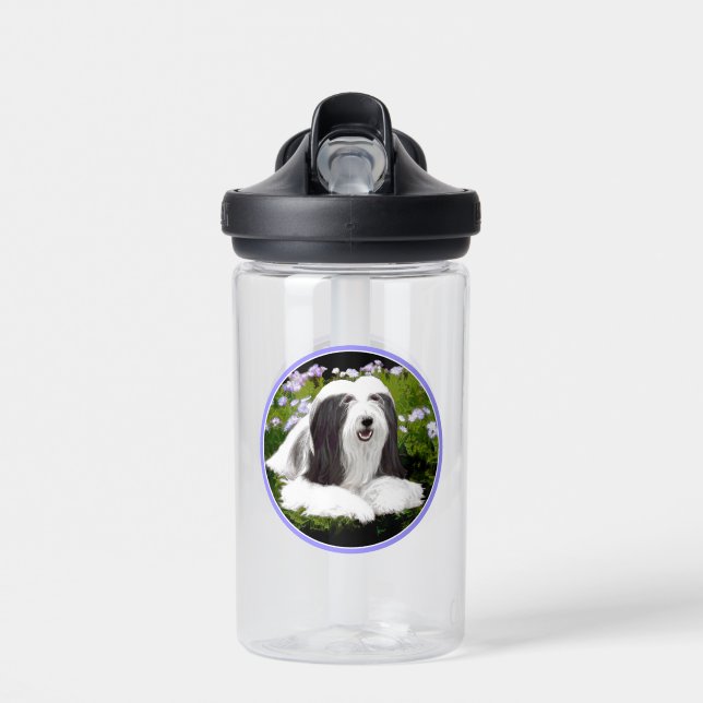 Bearded Collie Painting - Cute Original Dog Art Water Bottle (Front)