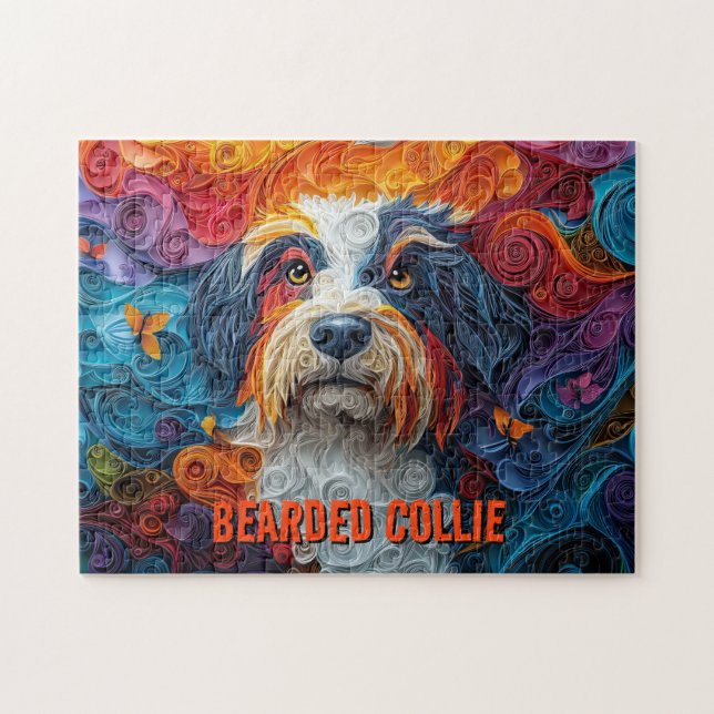 Bearded Collie Paper Quilling Art Dog Portrait Jigsaw Puzzle (Horizontal)
