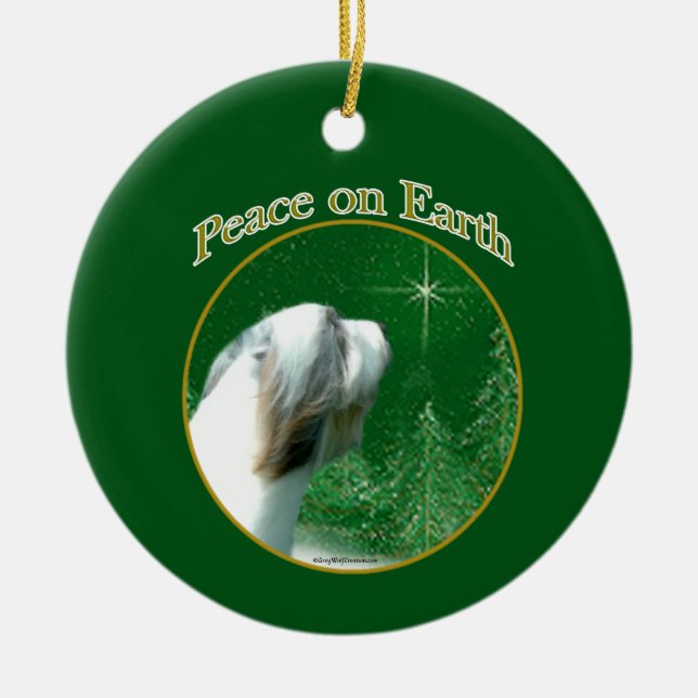 Bearded Collie Peace Ceramic Tree Decoration (Front)