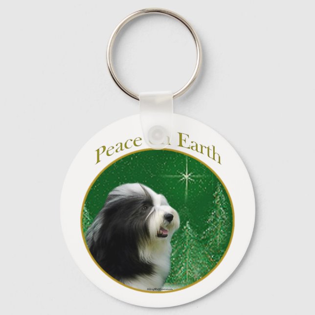 Bearded Collie Peace Key Ring (Front)