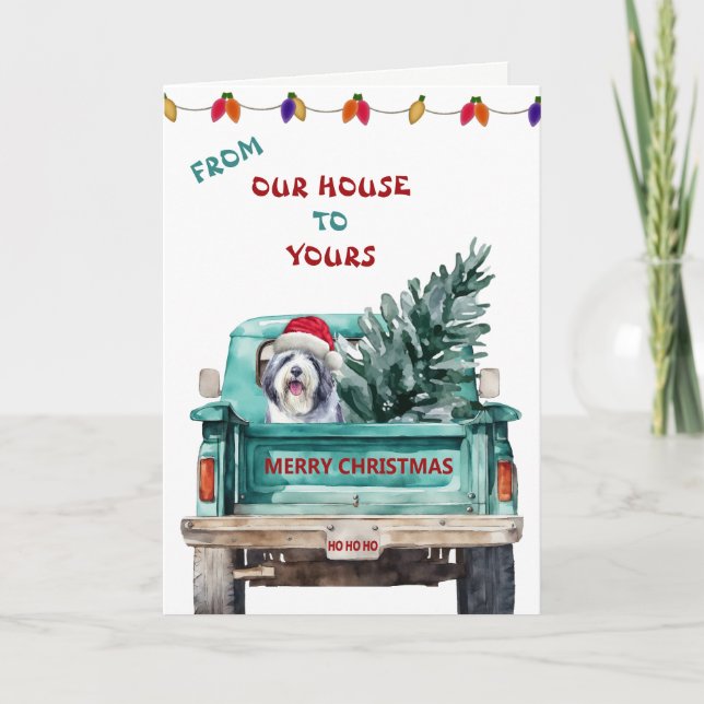 Bearded Collie Retro Farm Truck Christmas Card (Front)