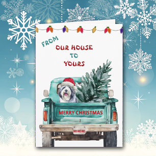 Bearded Collie Retro Farm Truck Christmas Card